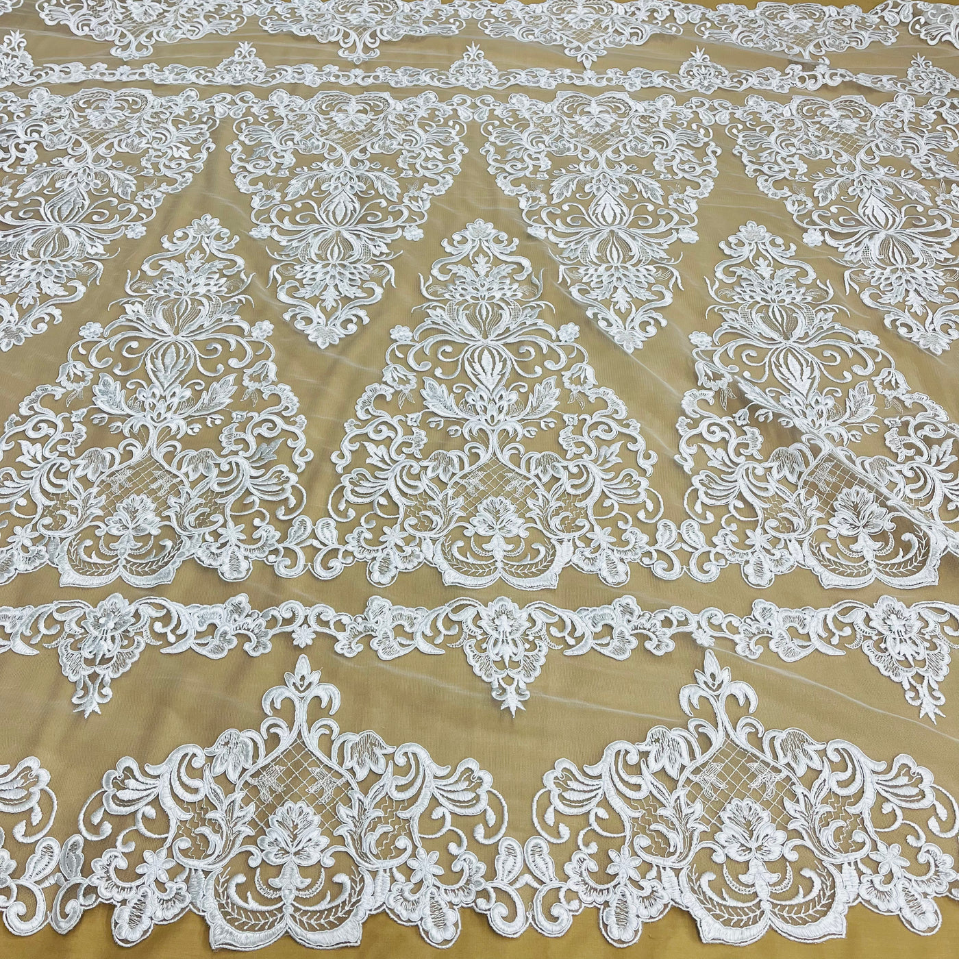 Corded Bridal Lace Fabric Embroidered on 100% Polyester Net Mesh | Lace USA