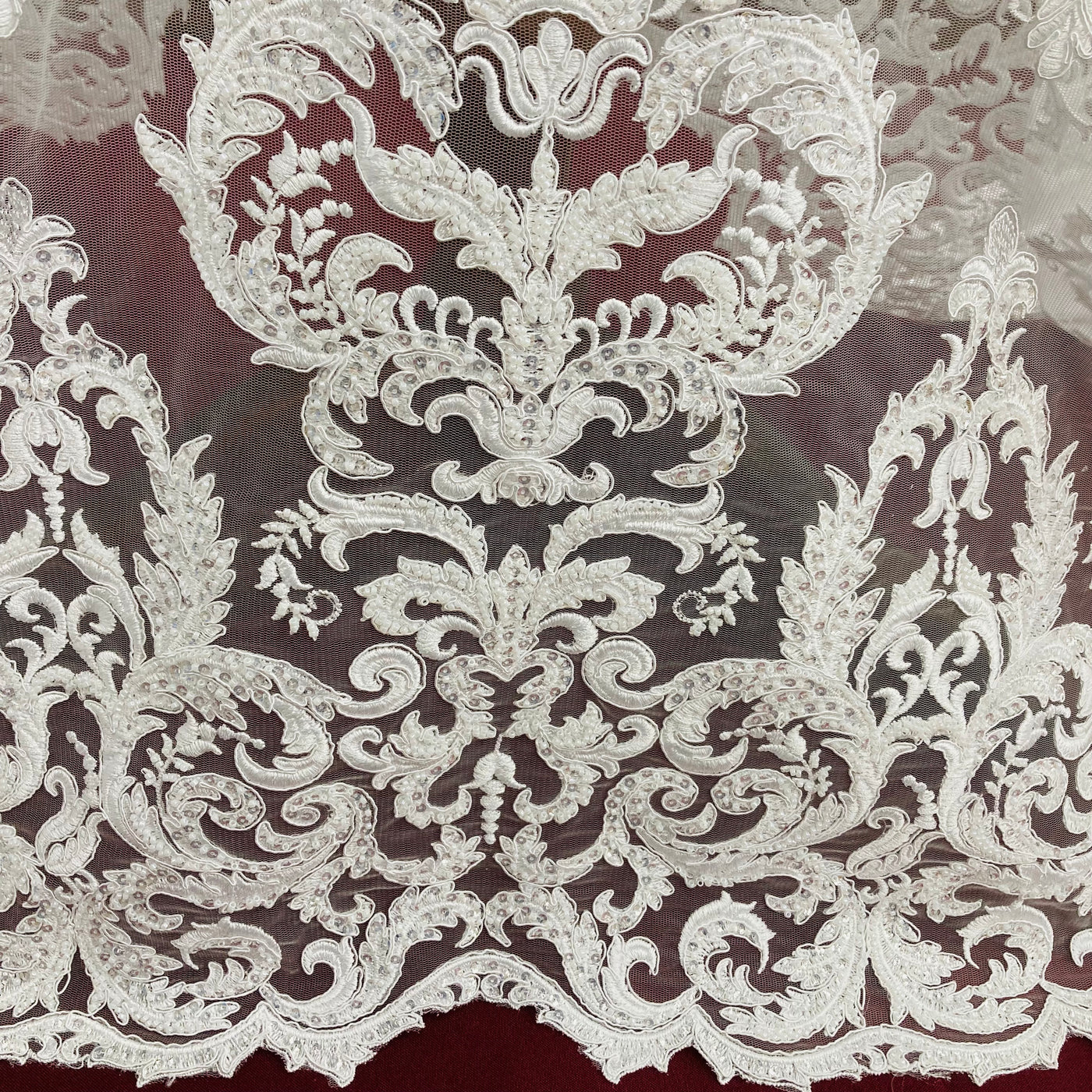 Beaded, Corded & Embroidered on 100% Polyester Mesh Net Lace Fabric. Lace USA