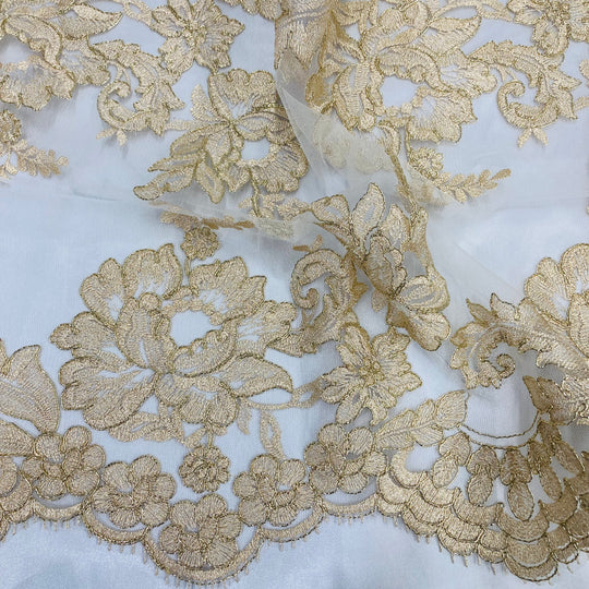 Double Sided Floral Lace Trimming Corded Embroidered on 100% Poly. Net Mesh | Lace USA