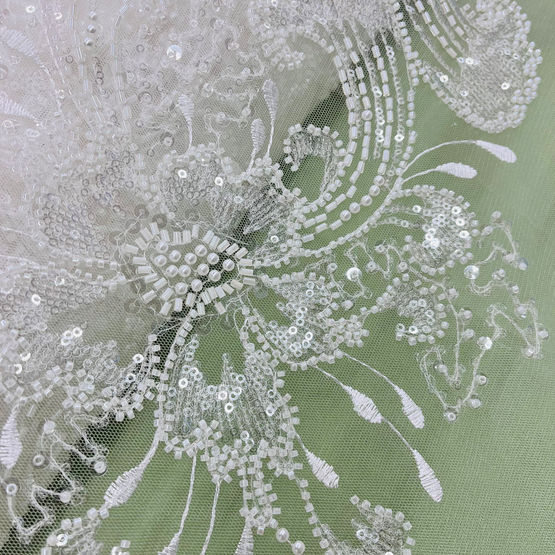 Beaded Lace Fabric Embroidered on 100% Polyester Net Mesh | Lace USA