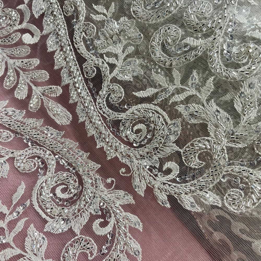 Beaded Lace Fabric Embroidered on 100% Polyester Net Mesh | Lace USA