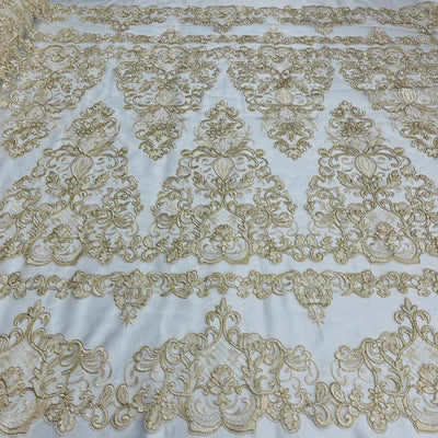 Corded Bridal Lace Fabric Embroidered on 100% Polyester Net Mesh | Lace USA