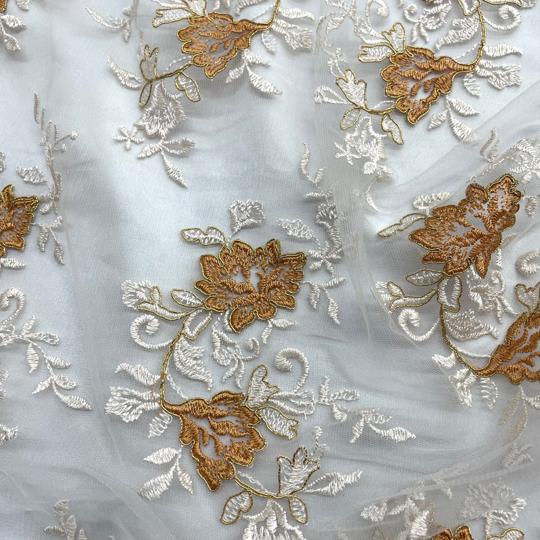 Corded Bridal Lace Fabric Embroidered on 100% Polyester Net Mesh | Lace USA