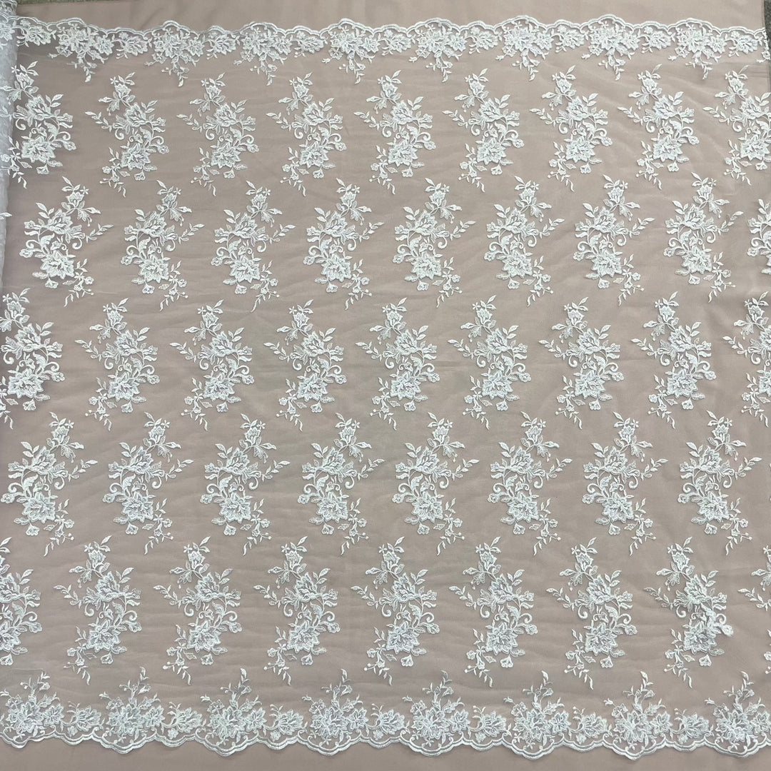 Corded Bridal Lace Fabric Embroidered on 100% Polyester Net Mesh | Lace USA - 97154W