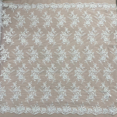 Corded Bridal Lace Fabric Embroidered on 100% Polyester Net Mesh | Lace USA - 97154W