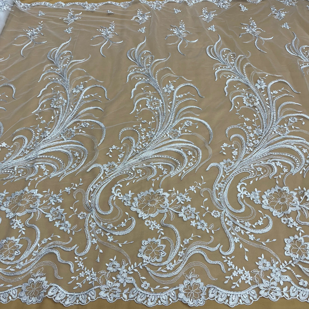 Corded Bridal Lace Fabric Embroidered on 100% Polyester Net Mesh | Lace USA