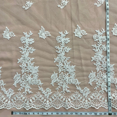 Beaded & Corded Bridal Lace Fabric Embroidered on 100% Polyester Net Mesh | Lace USA