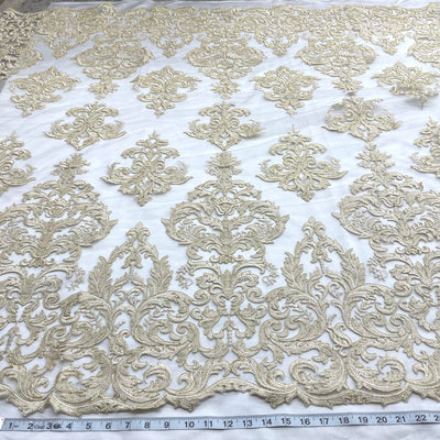 Corded Bridal Lace Fabric Embroidered on 100% Polyester Net Mesh | Lace USA