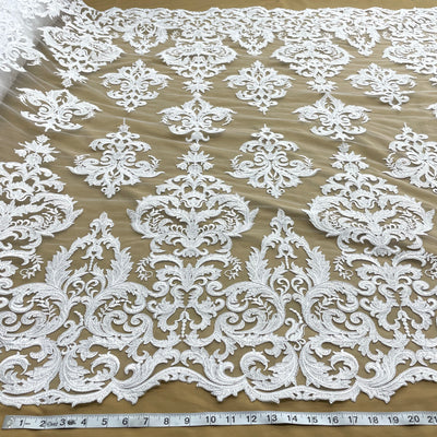 Corded Bridal Lace Fabric Embroidered on 100% Polyester Net Mesh | Lace USA