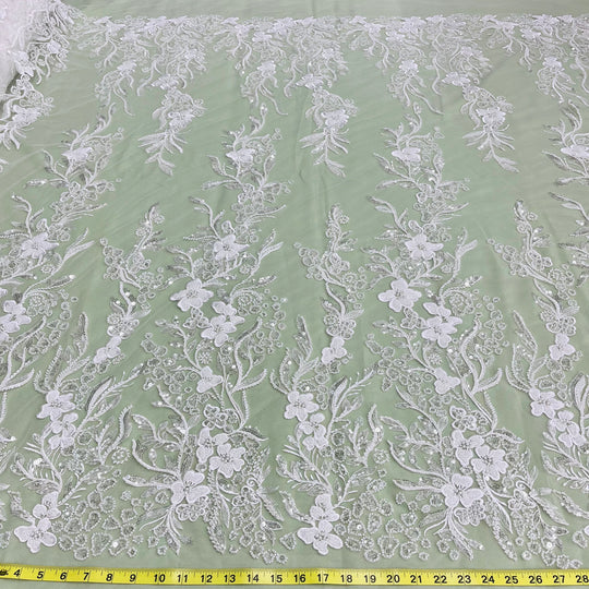 Beaded Lace Fabric Embroidered on 100% Polyester Net Mesh | Lace USA