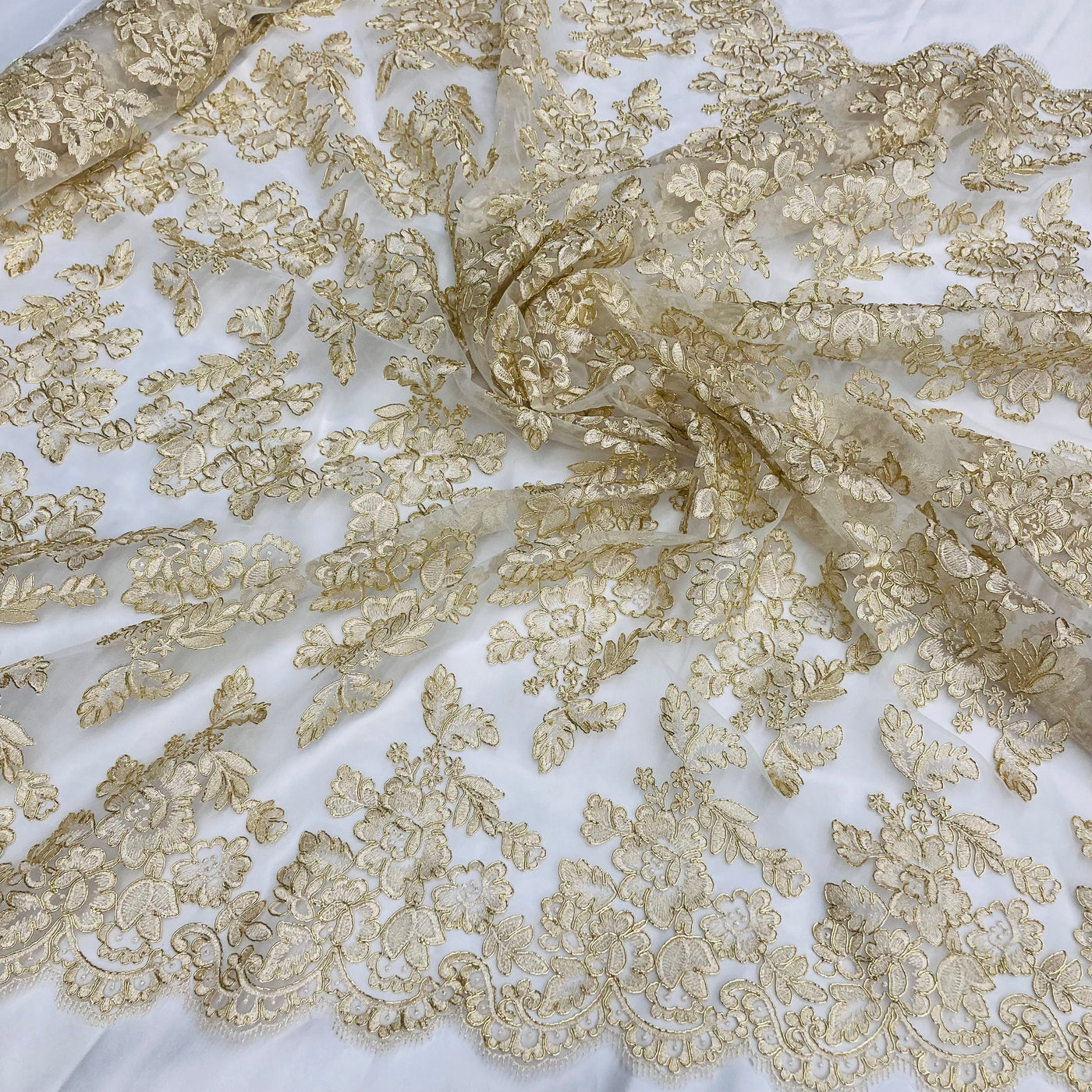 Corded & Beaded Bridal Lace Fabric Embroidered on Net Mesh. Lace USA