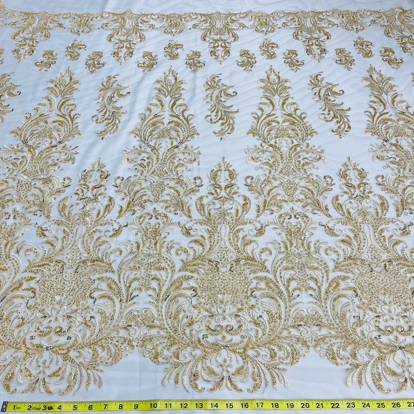 Beaded Lace Fabric Embroidered on 100% Polyester Net Mesh | Lace USA-GD-13267