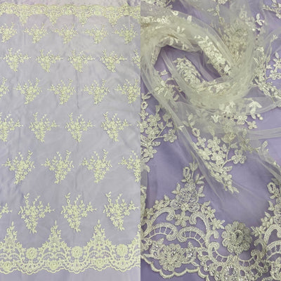 Beaded & Corded Bridal Lace Fabric Embroidered on 100% Polyester Net Mesh | Lace USA - 95247W-BP