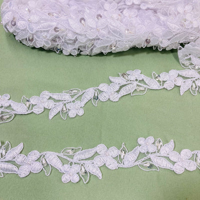 Beaded Lace Trimming Embroidered on 100% Polyester Organza | Lace USA