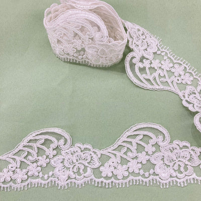 Corded Lace Trimming Embroidered on 100% Polyester Net Mesh | Lace USA - 95349W/1