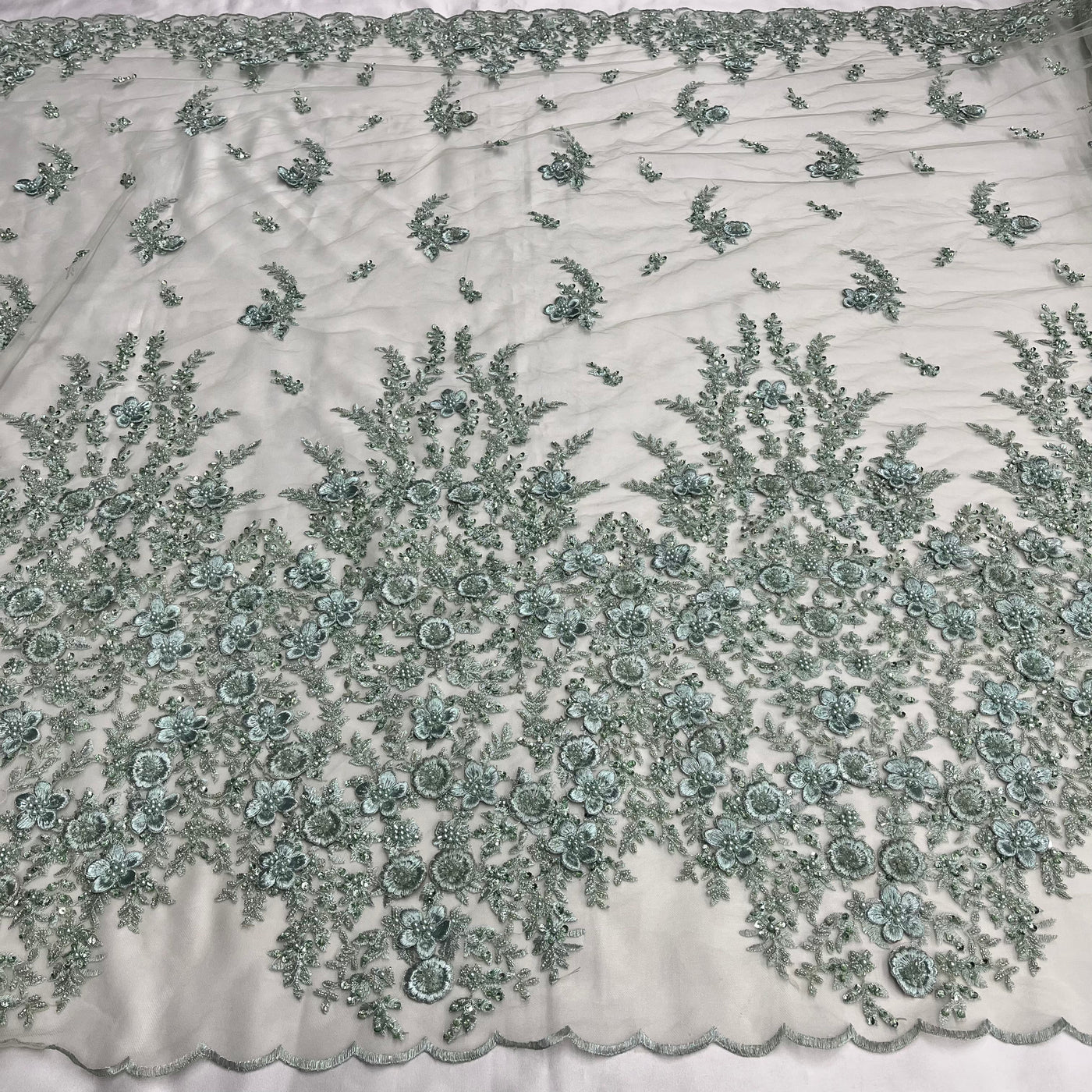 Beaded 3D Floral Lace Fabric Embroidered on 100% Polyester Net Mesh | Lace USA