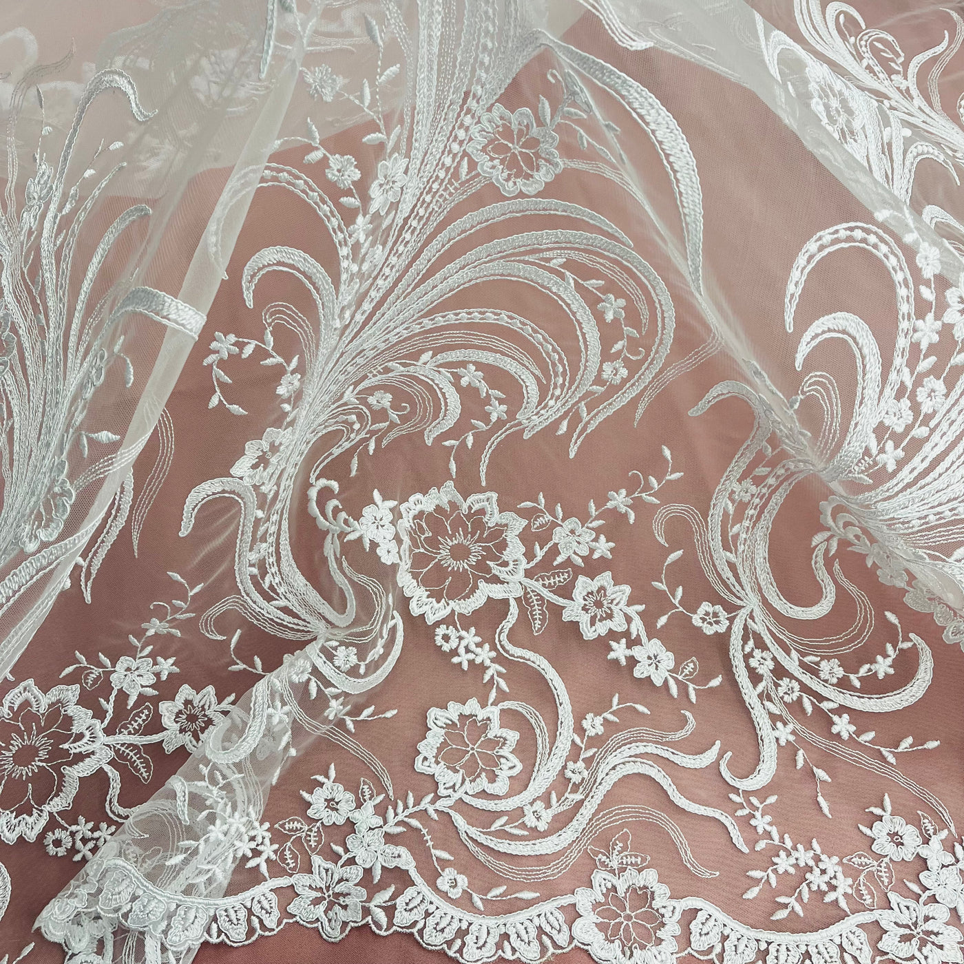 Corded Bridal Lace Fabric Embroidered on 100% Polyester Net Mesh | Lace USA