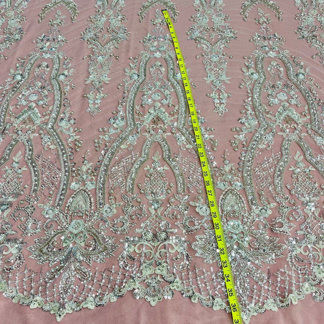 Beaded Lace Fabric Embroidered on 100% Polyester Net Mesh | Lace USA