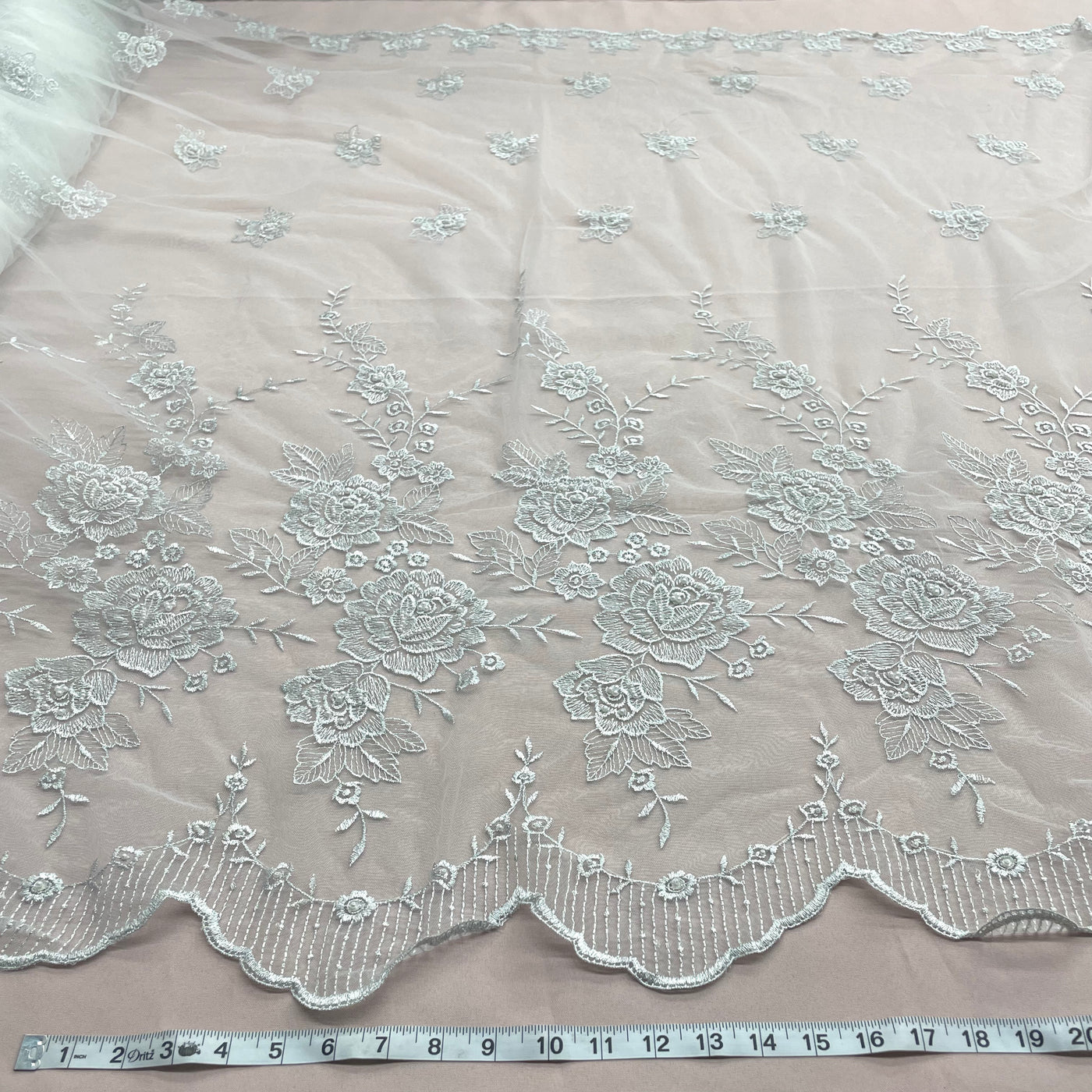 Beaded Lace Fabric Embroidered on 100% Polyester Net Mesh | Lace USA