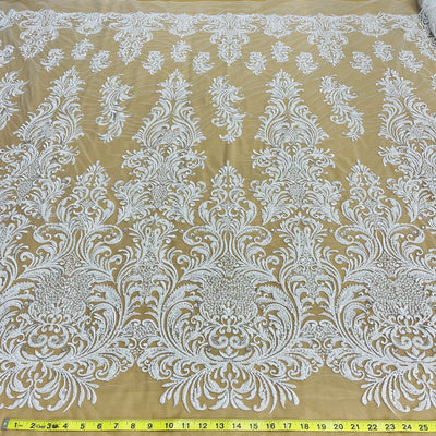 Beaded Lace Fabric Embroidered on 100% Polyester Net Mesh | Lace USA-GD-13267