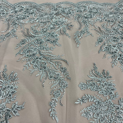 Beaded & Corded Bridal Lace Fabric Embroidered on 100% Polyester Net Mesh | Lace USA