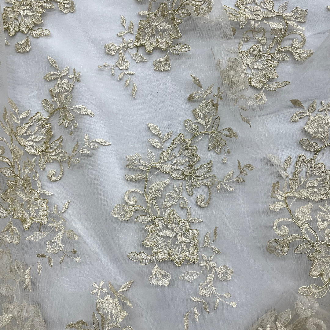 Corded Bridal Lace Fabric Embroidered on 100% Polyester Net Mesh | Lace USA