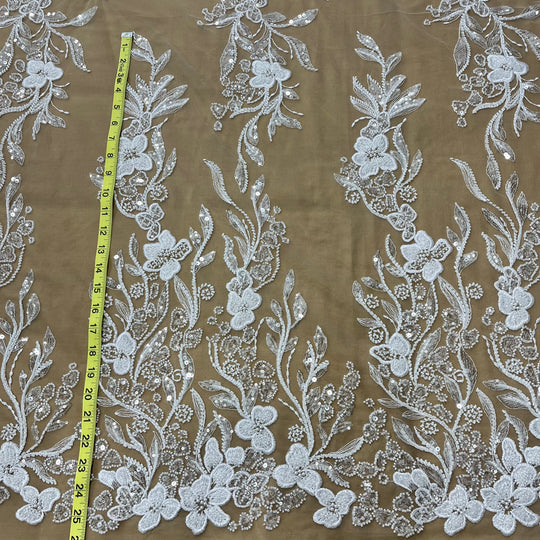 Beaded Lace Fabric Embroidered on 100% Polyester Net Mesh | Lace USA