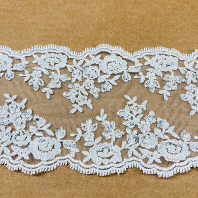 Double Sided Beaded Lace Trimming Embroidered on 100% Polyester Net Mesh. Lace USA