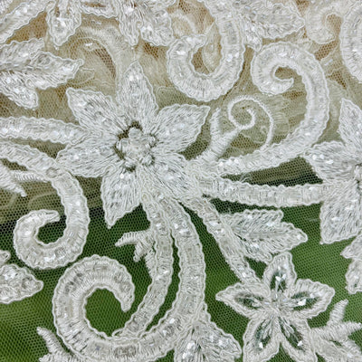 Beaded & Corded Bridal Fabric Lace Embroidered on 100% Polyester Net Mesh | Lace USA