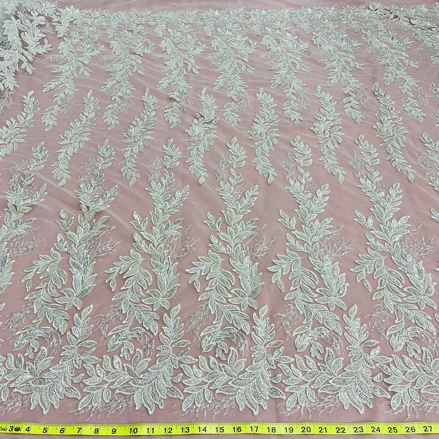 Beaded Lace Fabric Embroidered on 100% Polyester Net Mesh | Lace USA