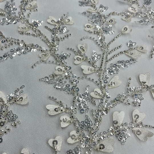 Beaded 3D Floral Lace Fabric Embroidered on 100% Polyester Net Mesh | Lace USA - GD-70