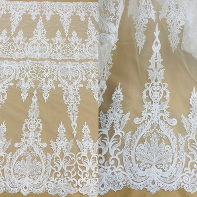 Corded Bridal Lace Fabric Embroidered on 100% Polyester Net Mesh | Lace USA