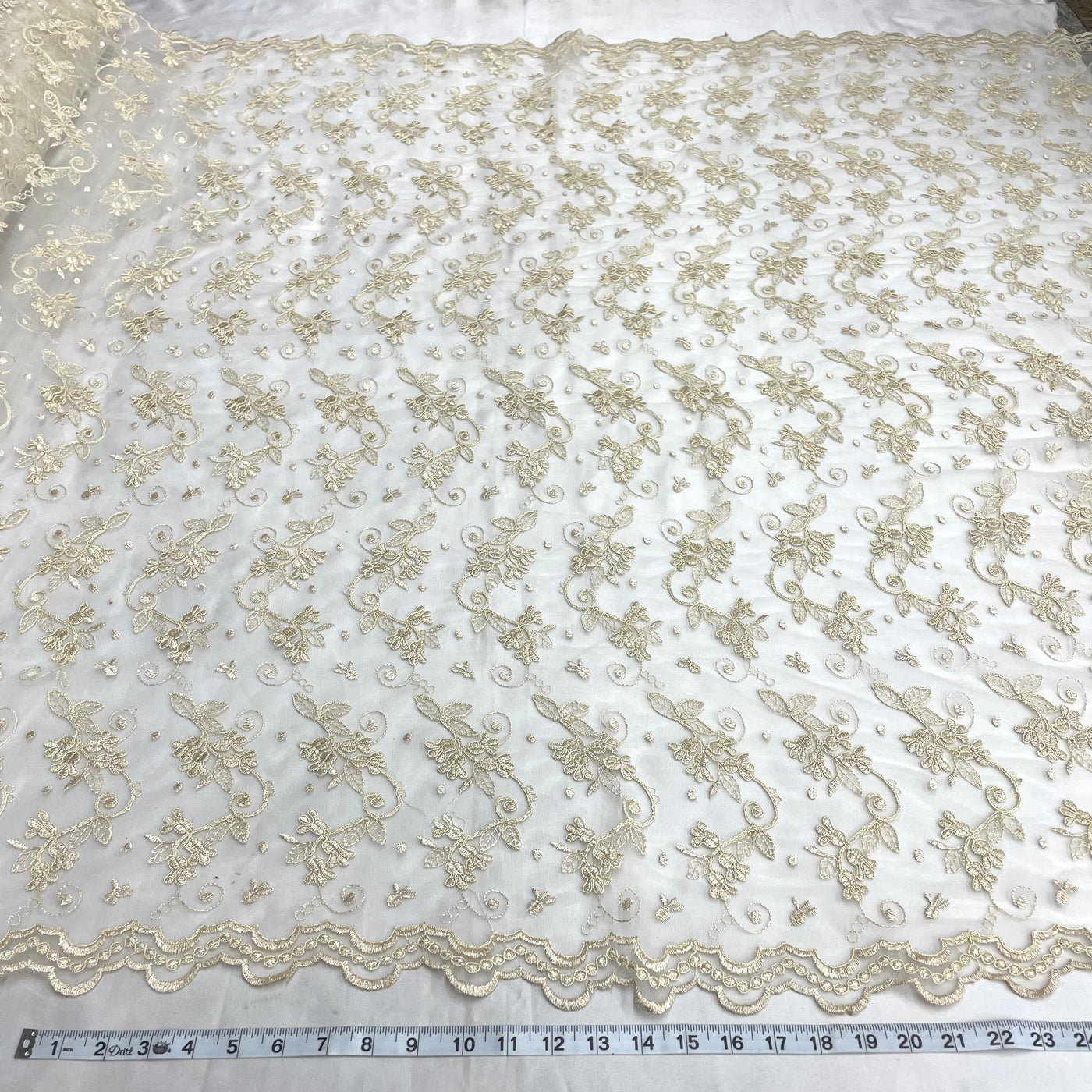 Corded Bridal Lace Fabric Embroidered on 100% Polyester Net Mesh | Lace USA