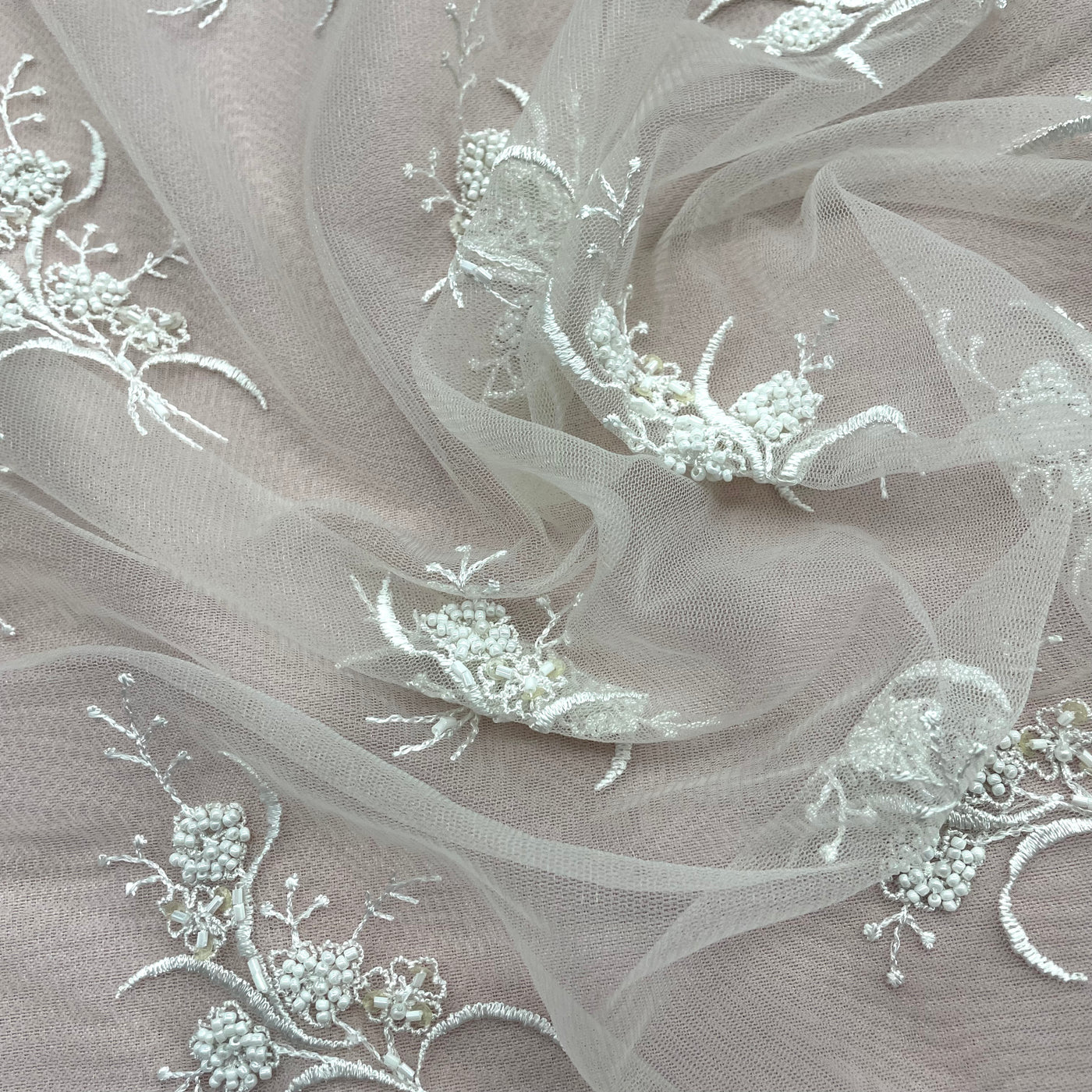 Beaded Lace Fabric Embroidered on 100% Polyester Net Mesh | Lace USA