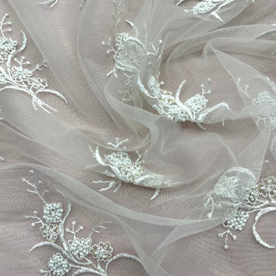 Beaded Lace Fabric Embroidered on 100% Polyester Net Mesh | Lace USA