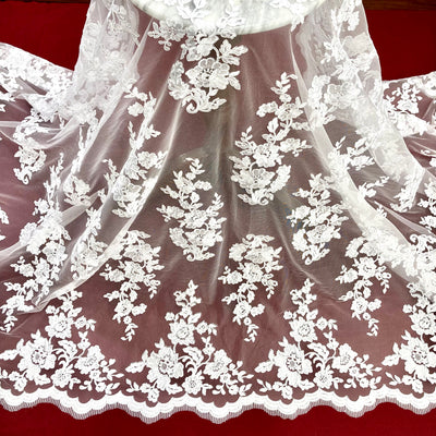 Corded Bridal Lace Fabric Embroidered on Poly Net Mesh. Lace USA