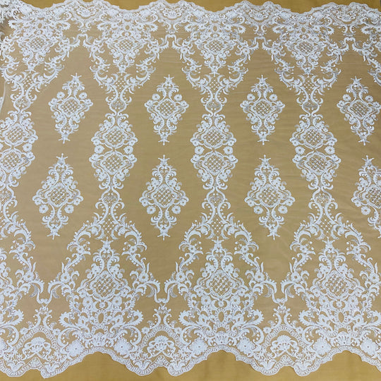 Beaded Lace Fabric Embroidered on 100% Polyester Net Mesh | Lace USA - 73027W-HB