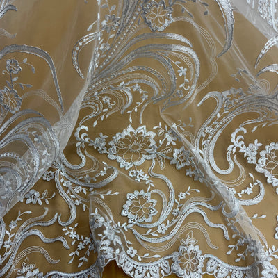 Corded Bridal Lace Fabric Embroidered on 100% Polyester Net Mesh | Lace USA