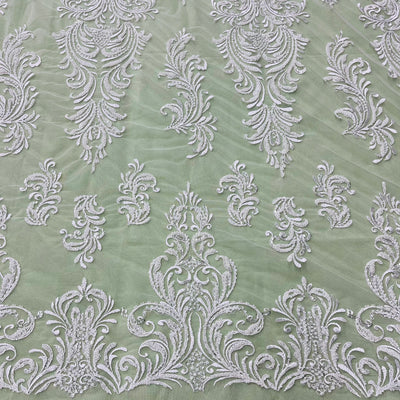 Beaded Lace Fabric Embroidered on 100% Polyester Net Mesh | Lace USA-GD-13267