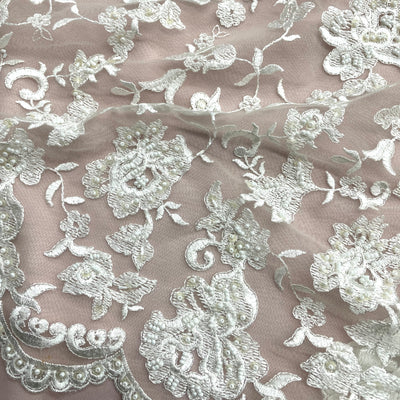 Beaded Lace Fabric Embroidered on 100% Polyester Net Mesh | Lace USA - 41583W-BP