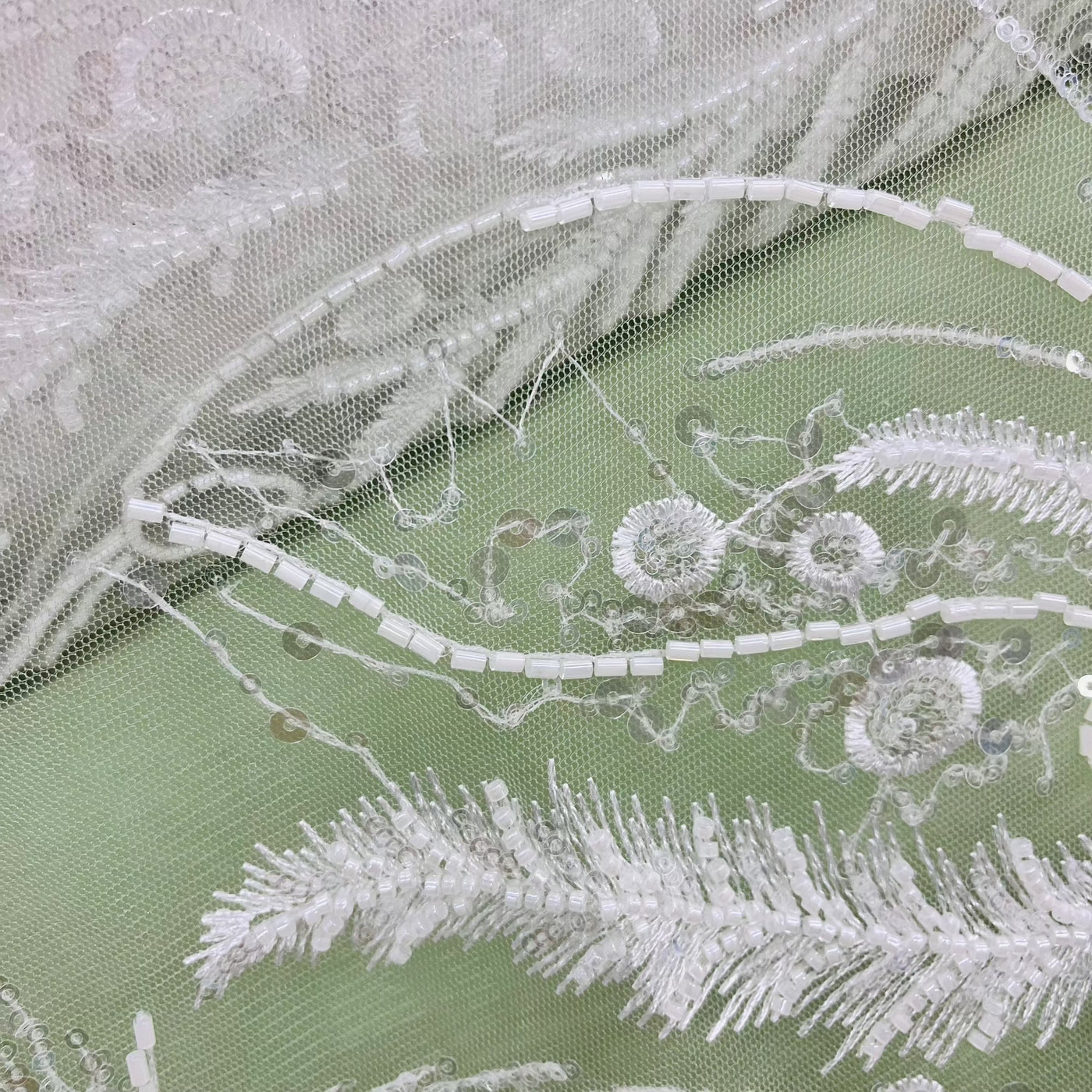 Beaded Lace Fabric Embroidered on 100% Polyester Net Mesh | Lace USA - GD-220712 Ivory