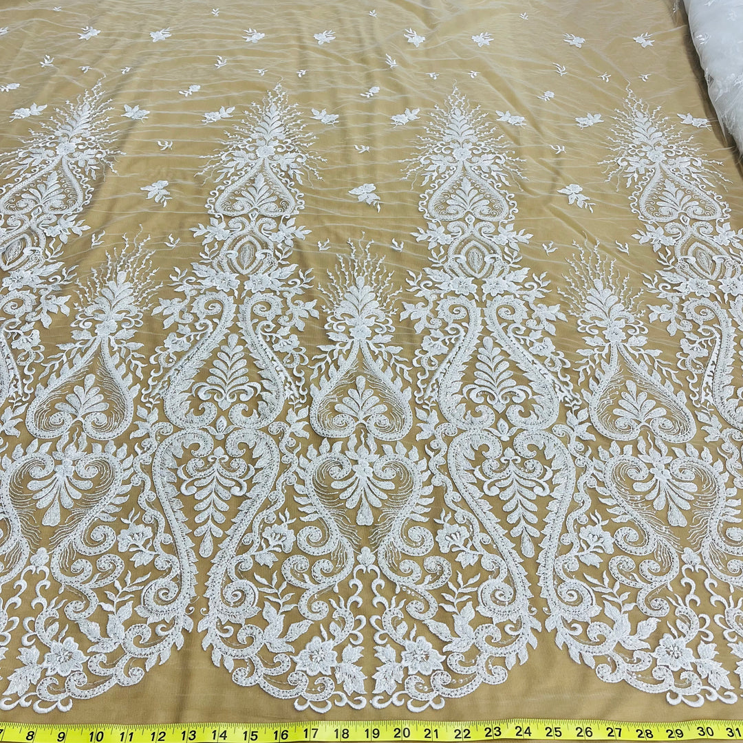 Beaded Lace Fabric Embroidered on 100% Polyester Net Mesh | Lace USA