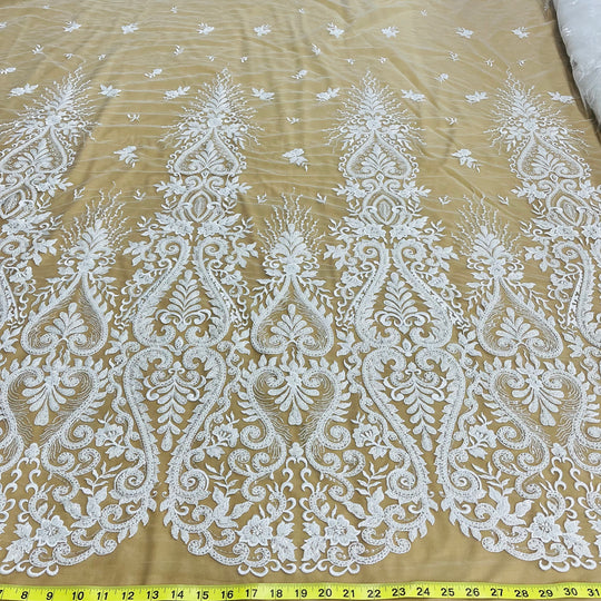 Beaded Lace Fabric Embroidered on 100% Polyester Net Mesh | Lace USA