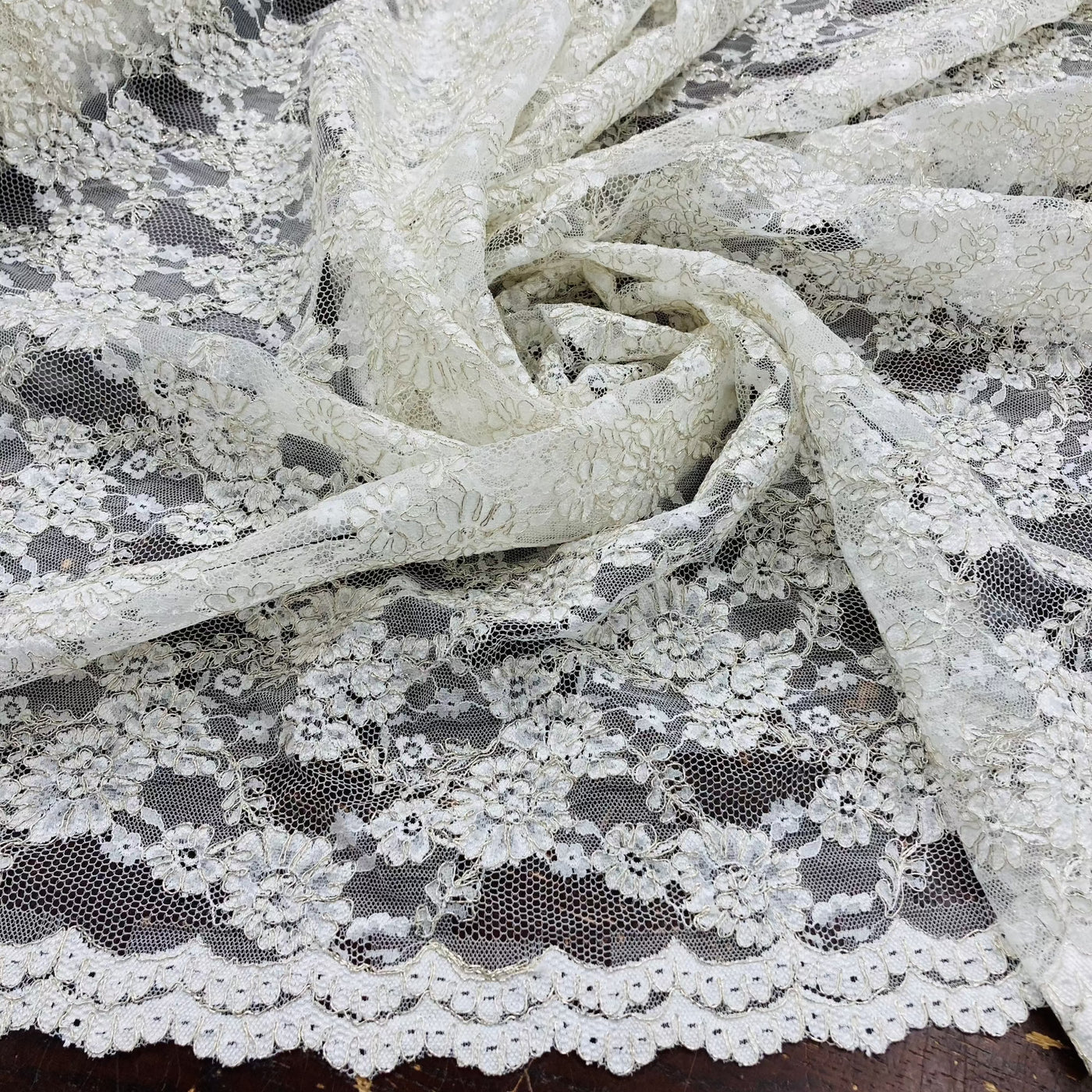 Corded Bridal Lace Fabric Embroidered on 100% Polyester Net Mesh | Lace USA