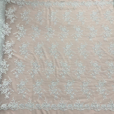 Corded Bridal Lace Fabric Embroidered on 100% Polyester Net Mesh | Lace USA - 97154W