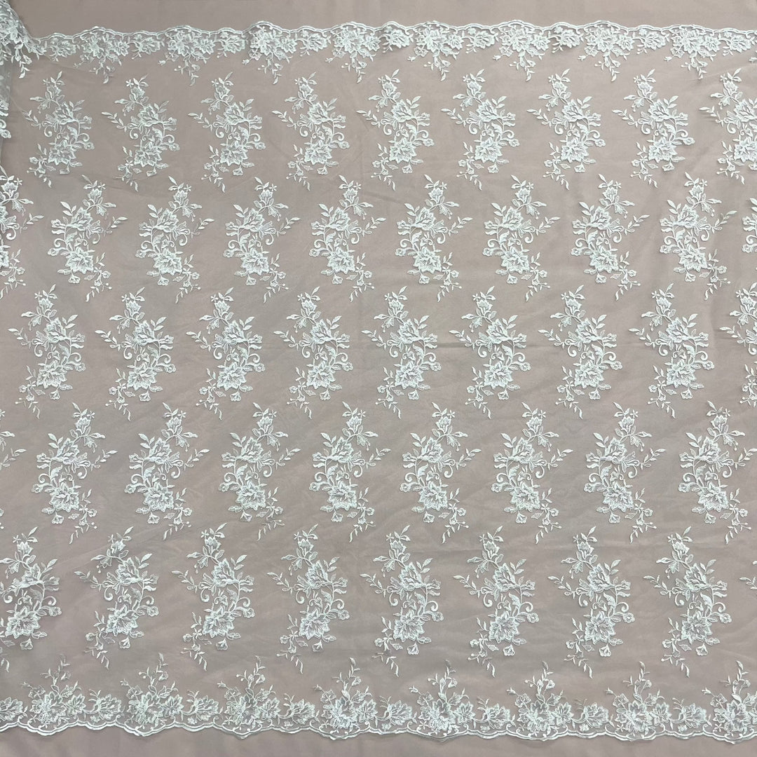 Corded Bridal Lace Fabric Embroidered on 100% Polyester Net Mesh | Lace USA - 97154W