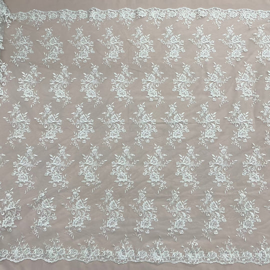 Corded Bridal Lace Fabric Embroidered on 100% Polyester Net Mesh | Lace USA - 97154W