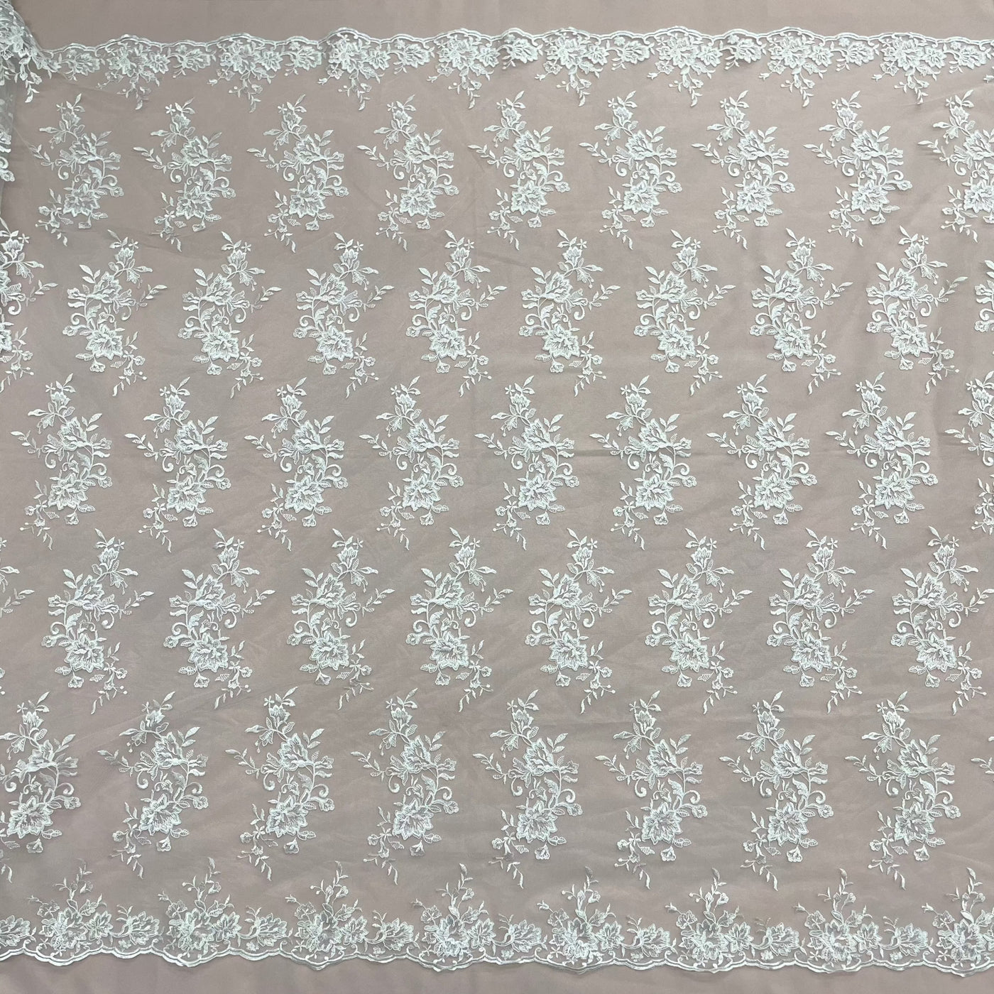 Corded Bridal Lace Fabric Embroidered on 100% Polyester Net Mesh | Lace USA - 97154W