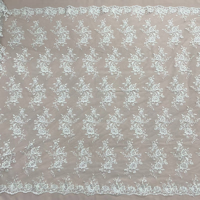 Corded Bridal Lace Fabric Embroidered on 100% Polyester Net Mesh | Lace USA - 97154W