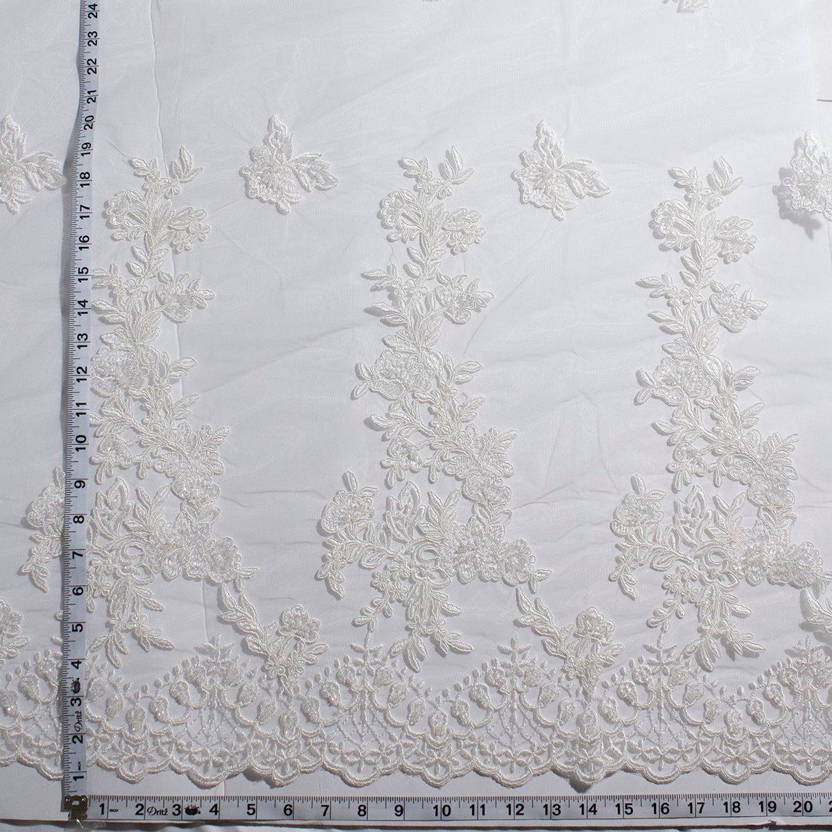 Beaded & Corded Bridal Lace Fabric Embroidered on 100% Polyester Net Mesh | Lace USA